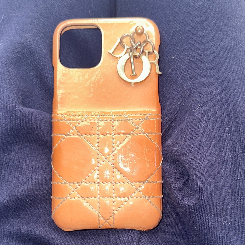Christian Dior Paris made in Italy brown Phone Case with gold DIOR charms